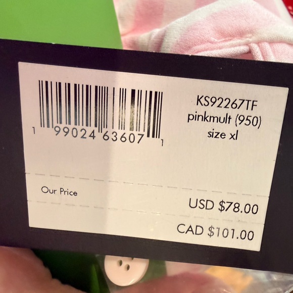 Kate Spade NWT Sz XL Striped Pink Whimsical Long Sleeve Pajama Set (0735) - Picture 5 of 6